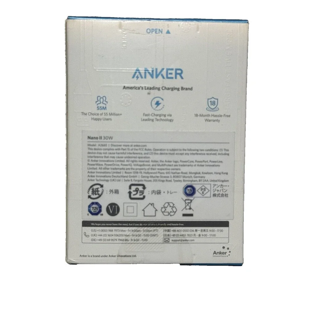 Anker Nano II 30W USB-C GaN Fast Charger A2665 Compact Wall Charger NEW